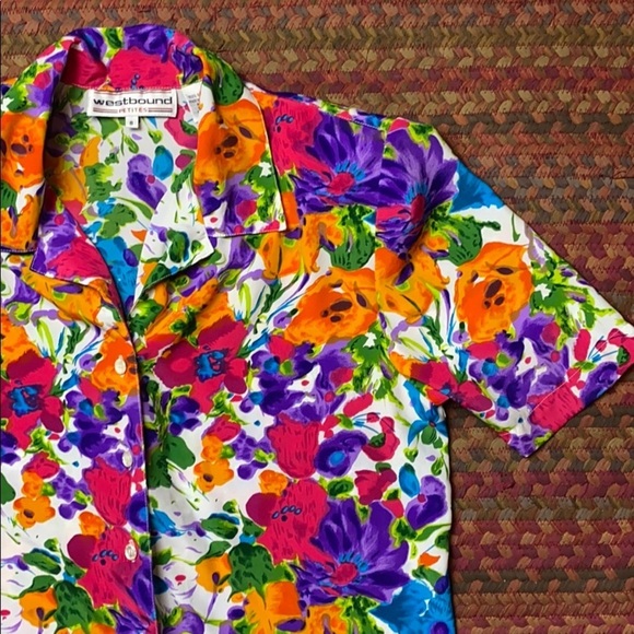 80s VINTAGE WATERCOLOR FLORAL BUTTON UP - Picture 2 of 4